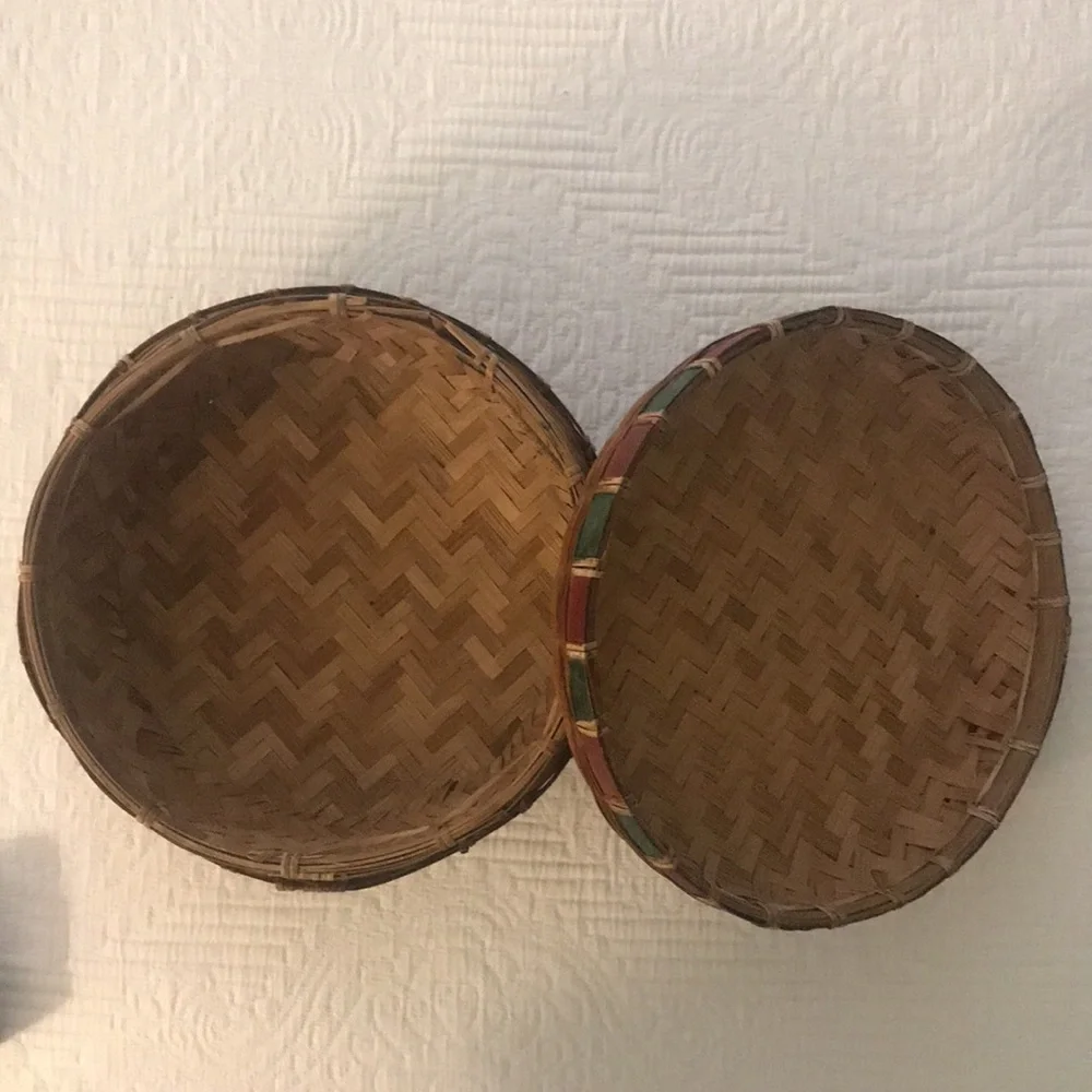 Chinese Tea Woven Wicker Basket Old Paint
